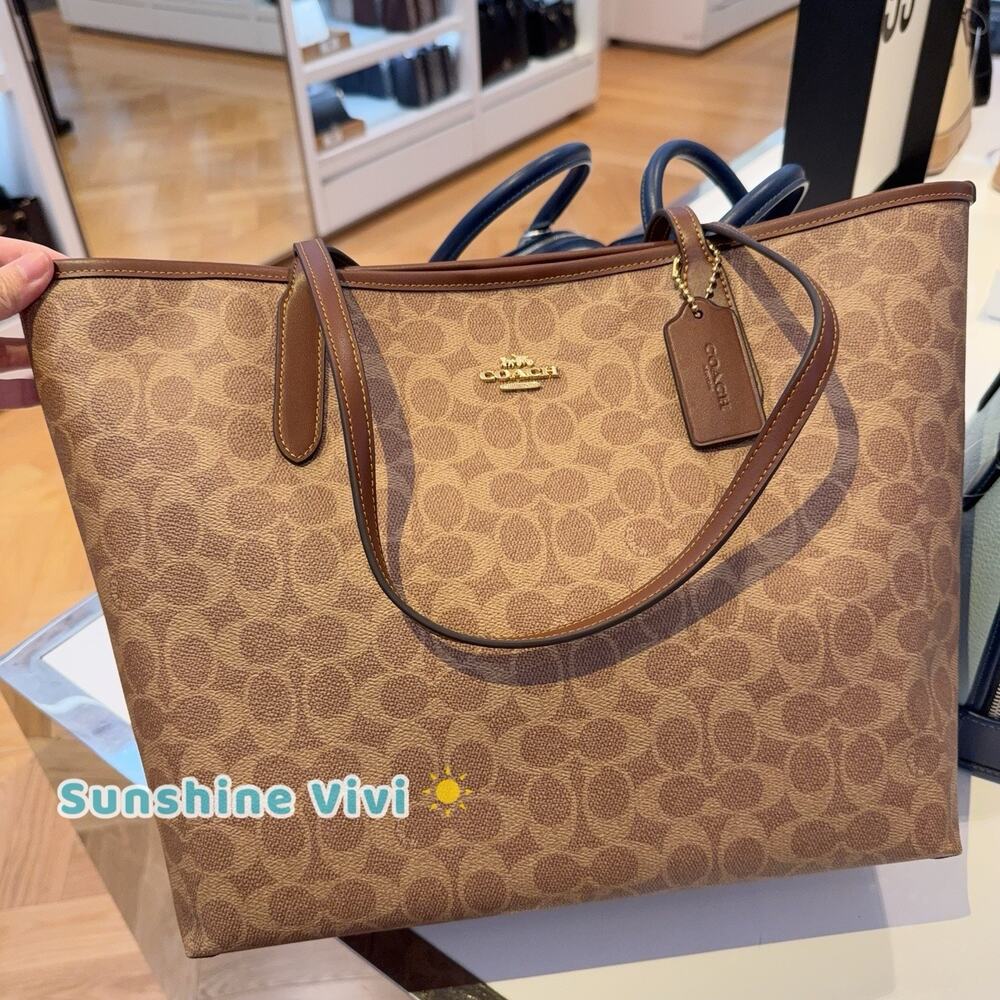 NWT COACH 🔥City Tote In Signature Canvas Gold/Tan/Brown CV976 - Picture 1 of 10